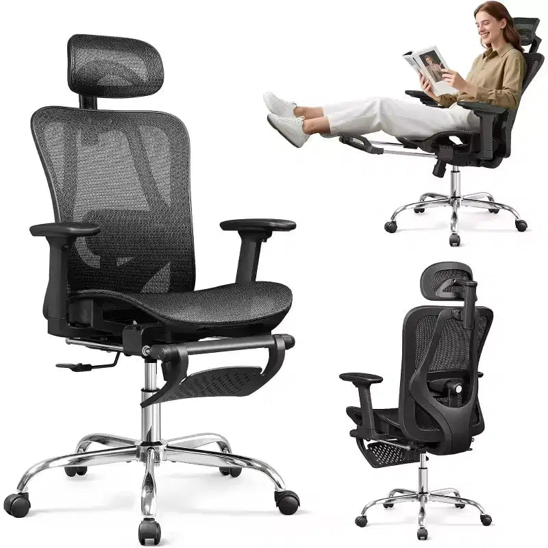 Chaise de Bureau Ergonomique en Maille Dossier Haut Inclinable