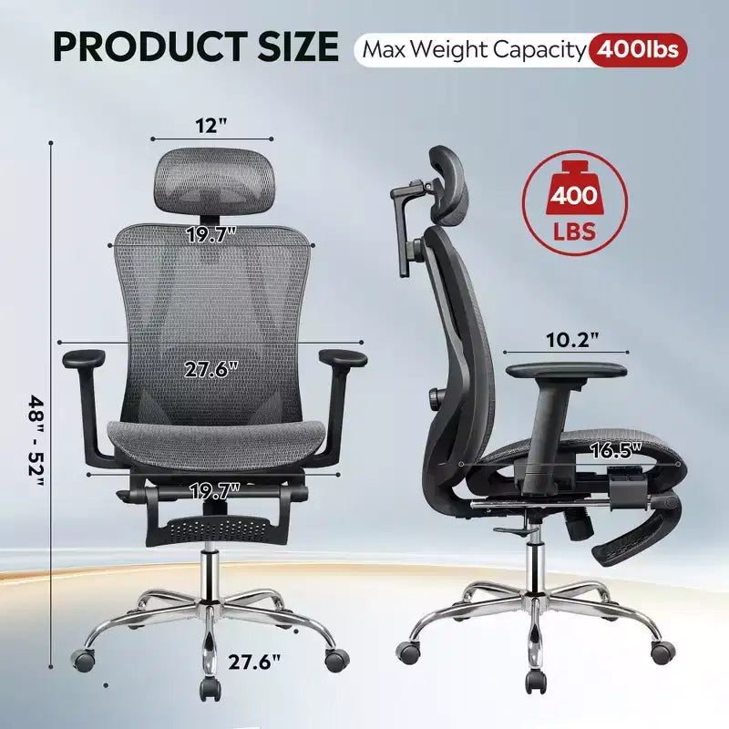 Chaise de Bureau Ergonomique en Maille Dossier Haut Inclinable