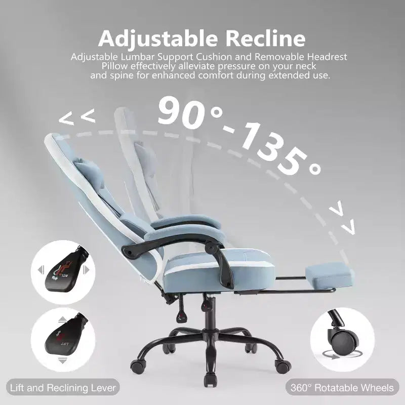 Chaise de bureau ergonomique avec accoudoirs rembourrés, chaise gaming