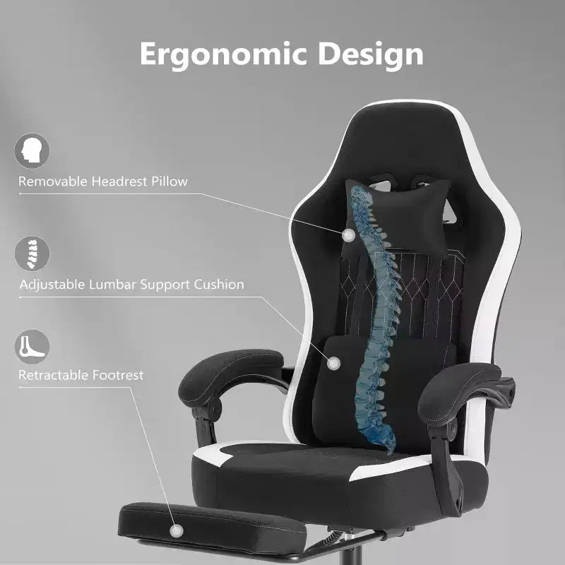 Chaise de bureau ergonomique avec accoudoirs rembourrés, chaise gaming