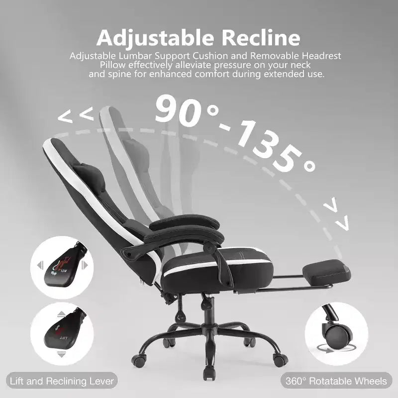 Chaise de bureau ergonomique avec accoudoirs rembourrés, chaise gaming