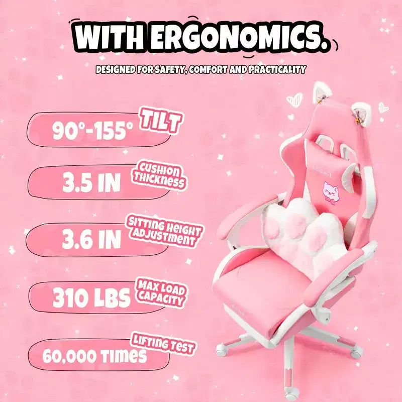 Fauteuil Gaming pivotant Chat, moderne et mignon