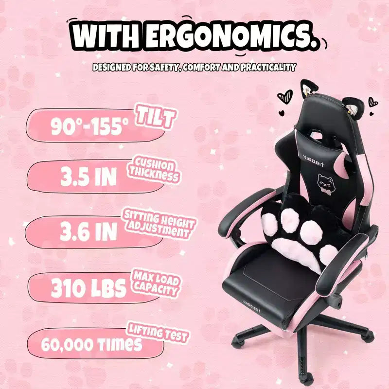 Fauteuil Gaming pivotant Chat, moderne et mignon