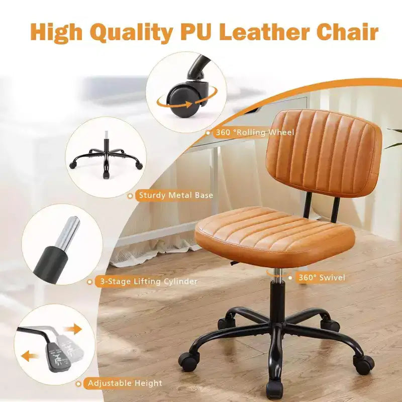 Chaise de bureau pivotante sans accoudoirs en similicuir, avec roulettes