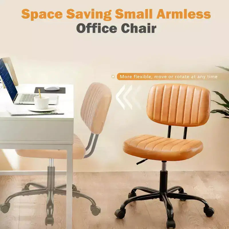 Chaise de bureau pivotante sans accoudoirs en similicuir, avec roulettes