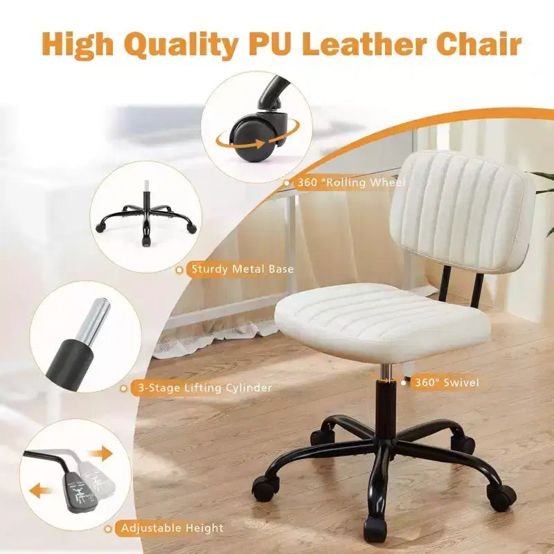 Chaise de bureau pivotante sans accoudoirs en similicuir, avec roulettes