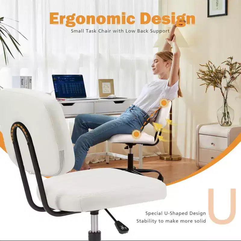 Chaise de bureau pivotante sans accoudoirs en similicuir, avec roulettes