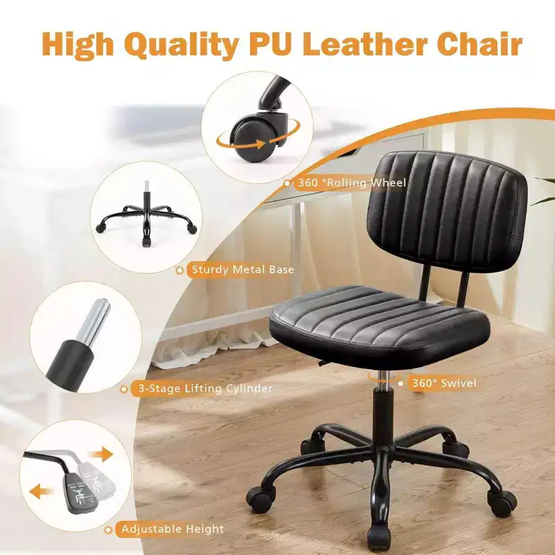 Chaise de bureau pivotante sans accoudoirs en similicuir, avec roulettes