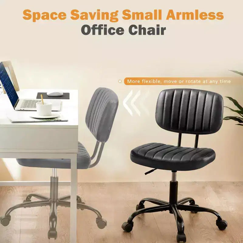 Chaise de bureau pivotante sans accoudoirs en similicuir, avec roulettes