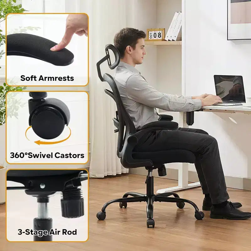 Chaise de bureau ergonomique, chaise de bureau d'ordinateur à dossier haut