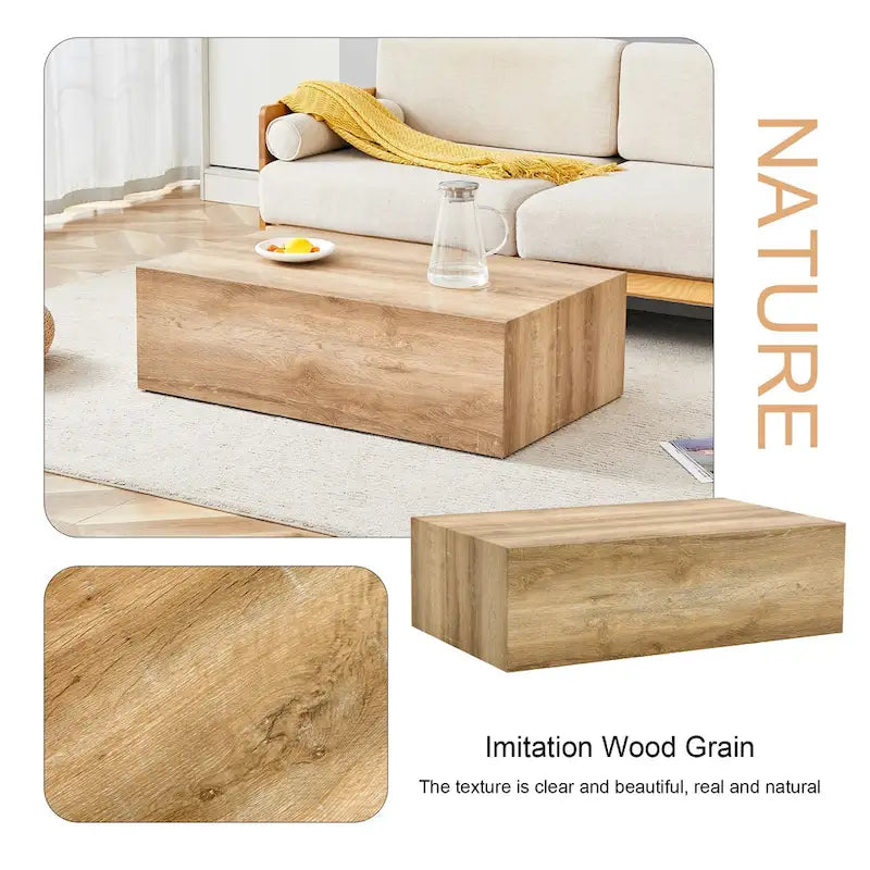 Table basse rectangulaire moderne avec base solide, table centrale en bois