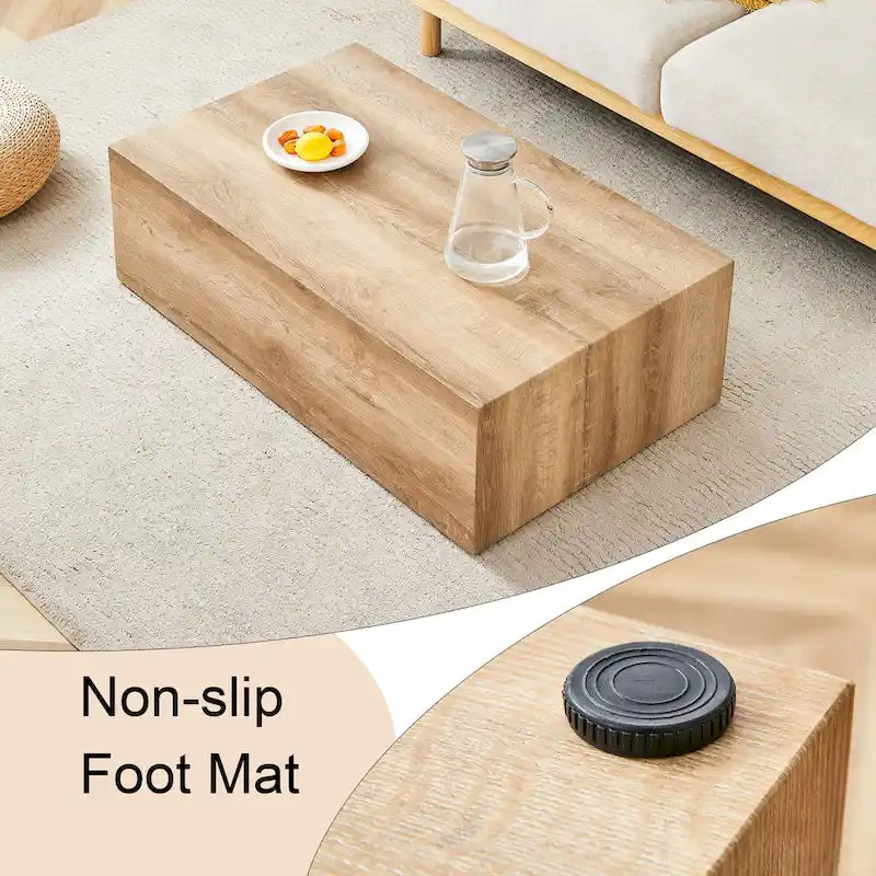 Table basse rectangulaire moderne avec base solide, table centrale en bois
