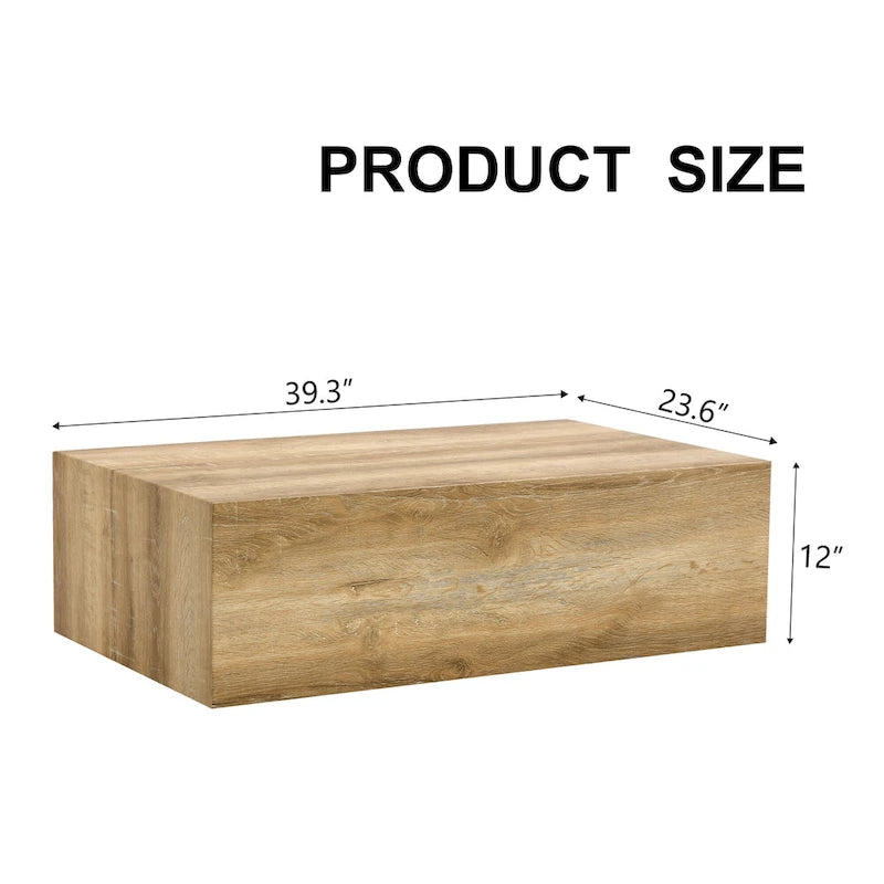 Table basse rectangulaire moderne avec base solide, table centrale en bois