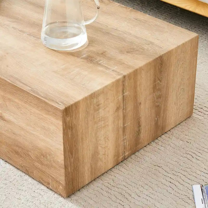 Table basse rectangulaire moderne avec base solide, table centrale en bois