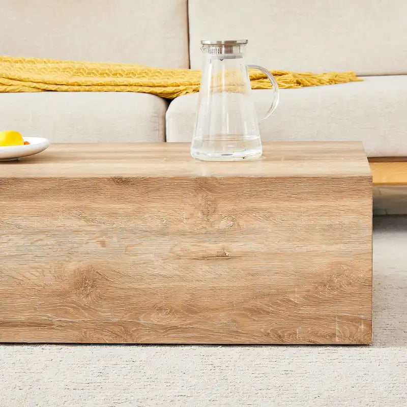 Table basse rectangulaire moderne avec base solide, table centrale en bois
