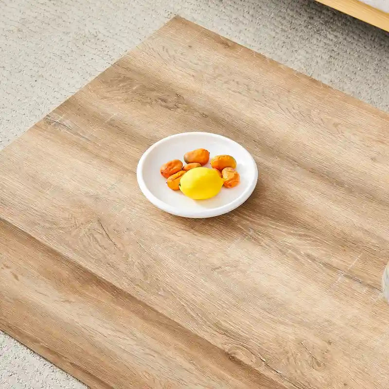 Table basse rectangulaire moderne avec base solide, table centrale en bois