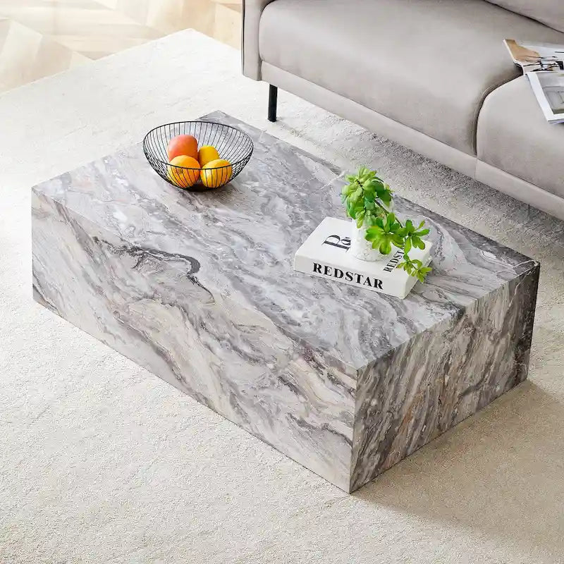 Table basse rectangulaire moderne avec base solide, table centrale en bois