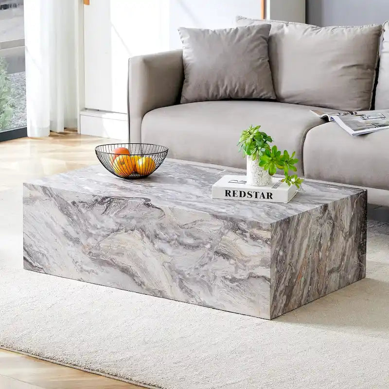 Table basse rectangulaire moderne avec base solide, table centrale en bois