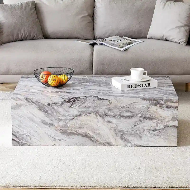 Table basse rectangulaire moderne avec base solide, table centrale en bois