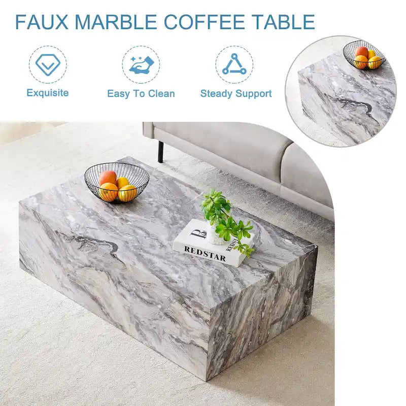 Table basse rectangulaire moderne avec base solide, table centrale en bois