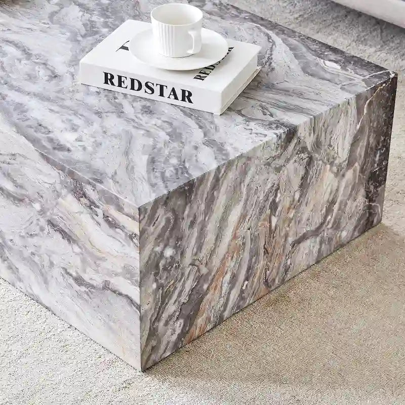 Table basse rectangulaire moderne avec base solide, table centrale en bois