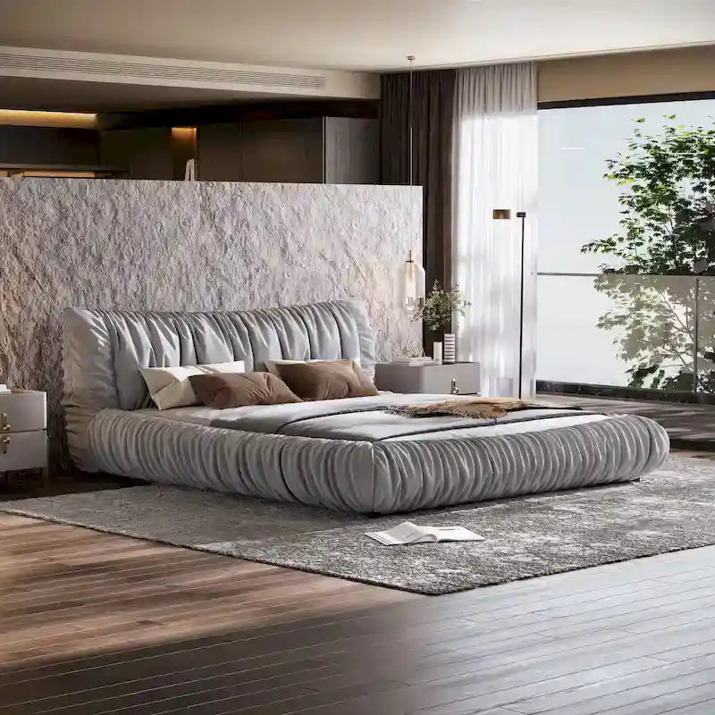 Lit plateforme rembourré de luxe gris clair