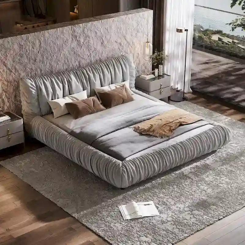 Lit plateforme rembourré de luxe gris clair