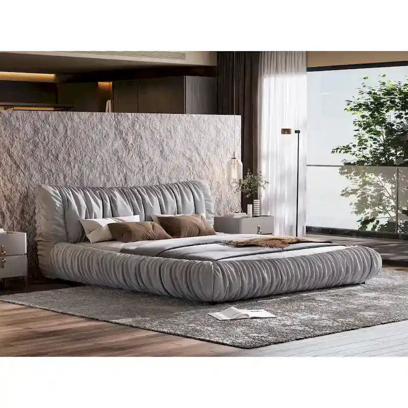 Lit plateforme rembourré de luxe gris clair