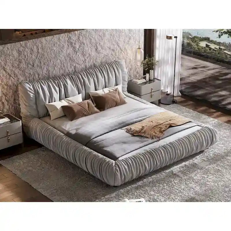 Lit plateforme rembourré de luxe gris clair