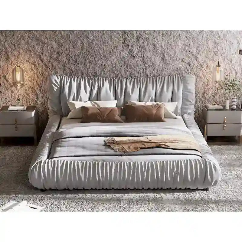 Lit plateforme rembourré de luxe gris clair