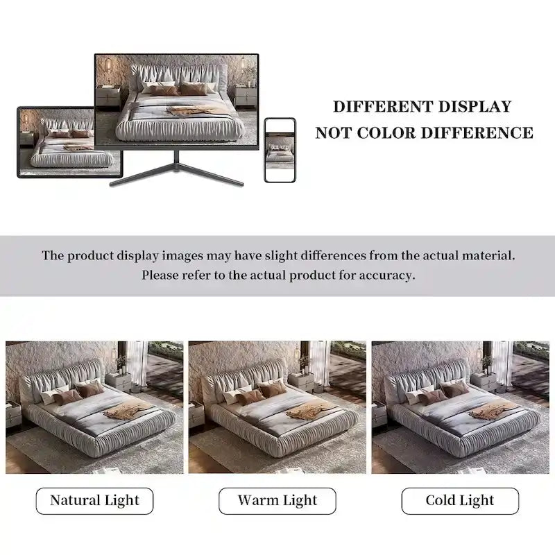Lit plateforme rembourré de luxe gris clair