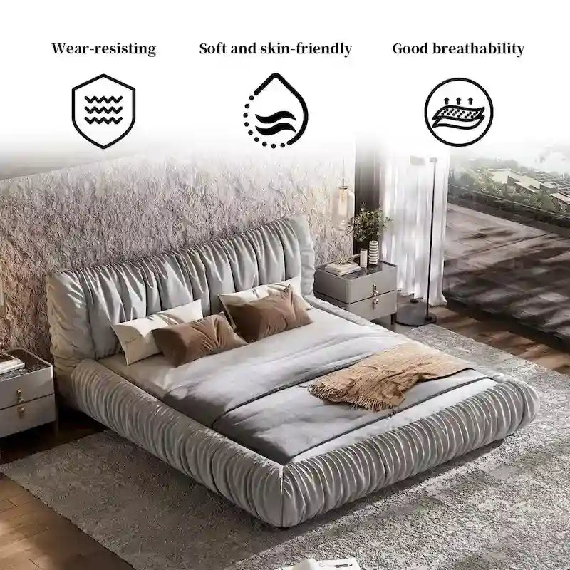 Lit plateforme rembourré de luxe gris clair