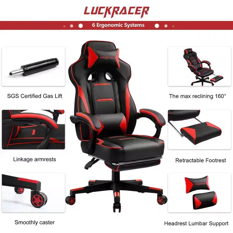 Chaise de jeu avec repose-pieds Chaise de bureau d'ordinateur à dossier haut
