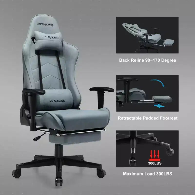 Chaise de bureau ergonomique avec repose-pieds - Fauteuil gamer inclinable