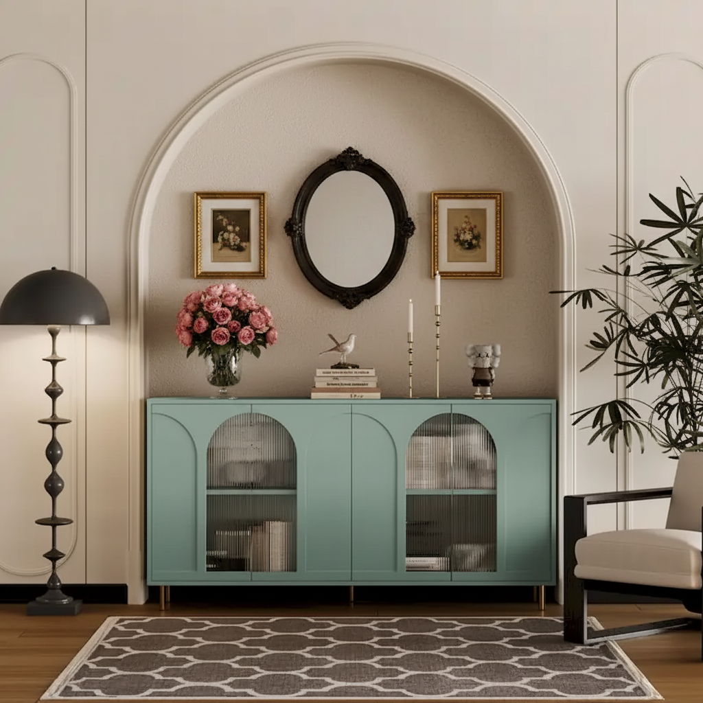 Meuble d'appoint en bois avec 4 portes vitrées