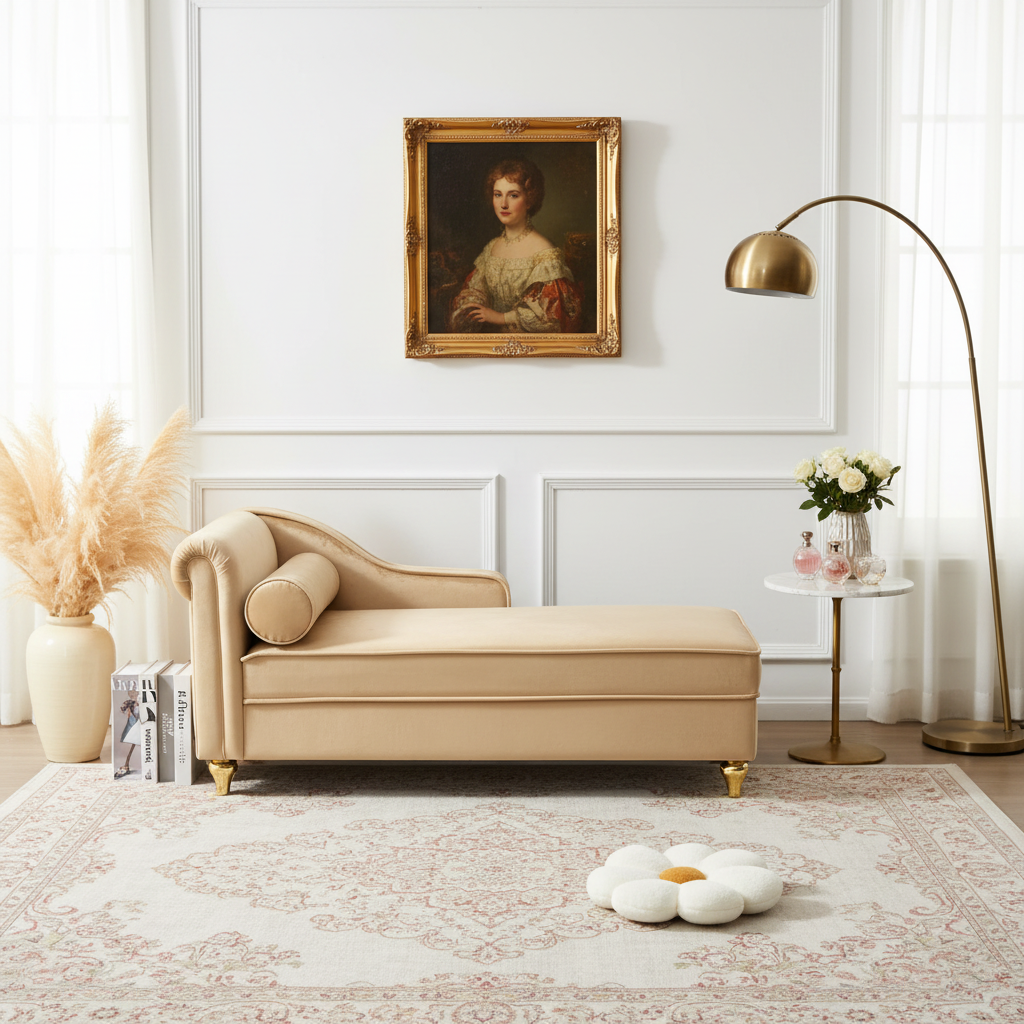 Chaise longue moderne rembourrée en velours avec rangement