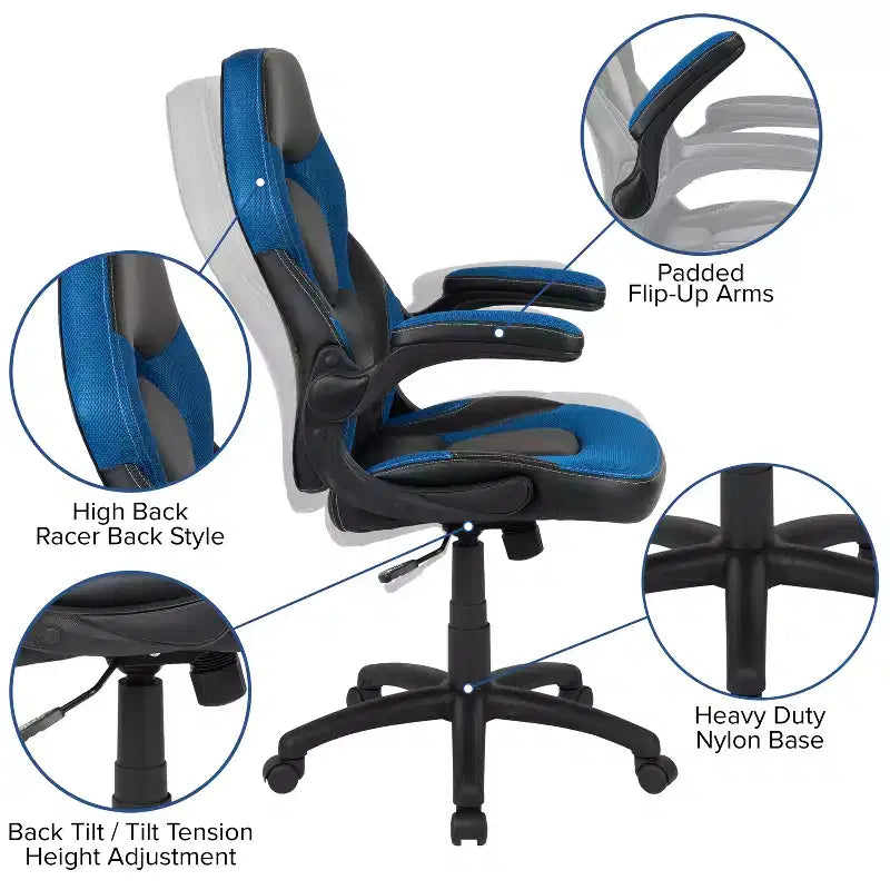 Chaise de bureau ergonomique réglable pivotante pour PC, style course