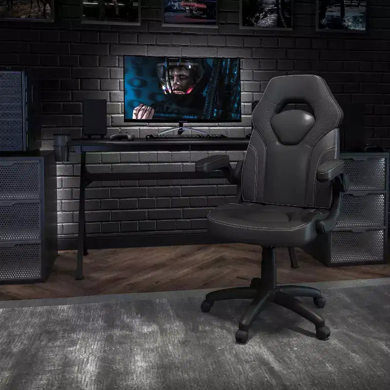 Chaise de bureau ergonomique réglable pivotante pour PC, style course