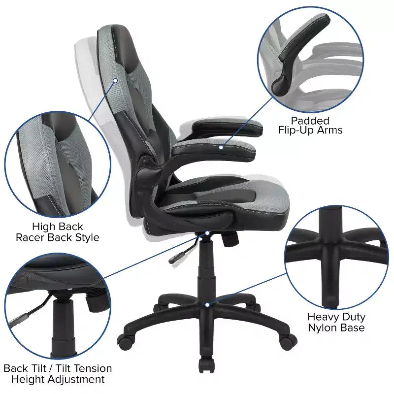 Chaise de bureau ergonomique réglable pivotante pour PC, style course