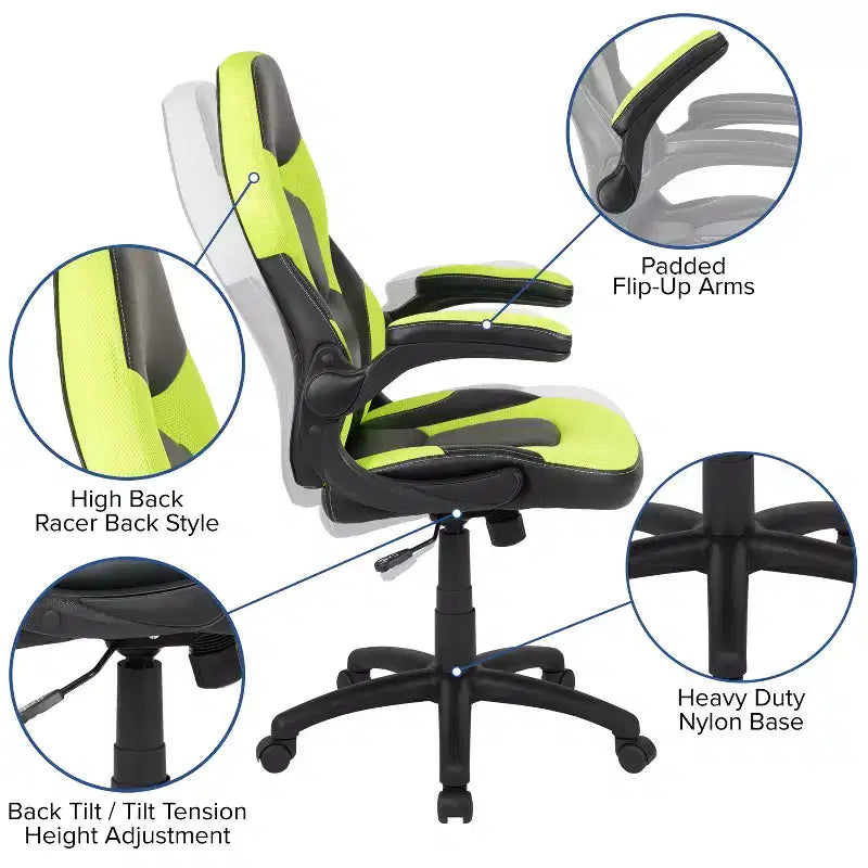 Chaise de bureau ergonomique réglable pivotante pour PC, style course