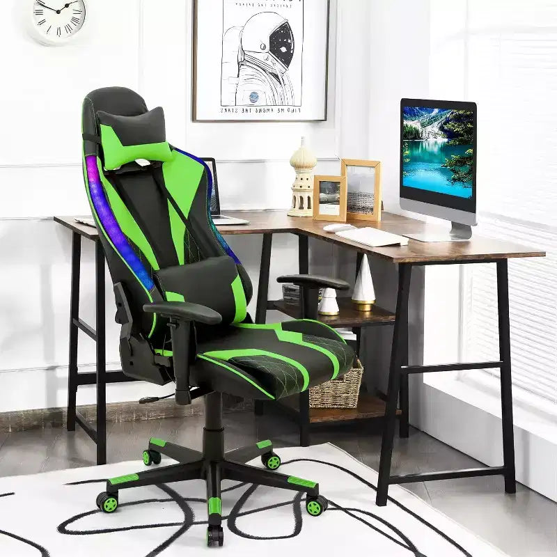 Chaise de jeu réglable pivotante pour ordinateur avec lumières LED dynamiques