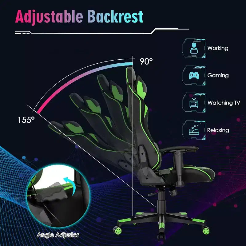 Chaise de jeu réglable pivotante pour ordinateur avec lumières LED dynamiques