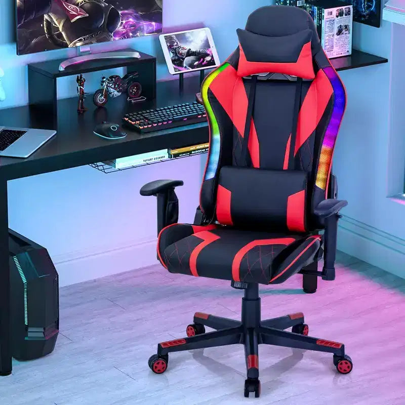 Chaise de jeu réglable pivotante pour ordinateur avec lumières LED dynamiques