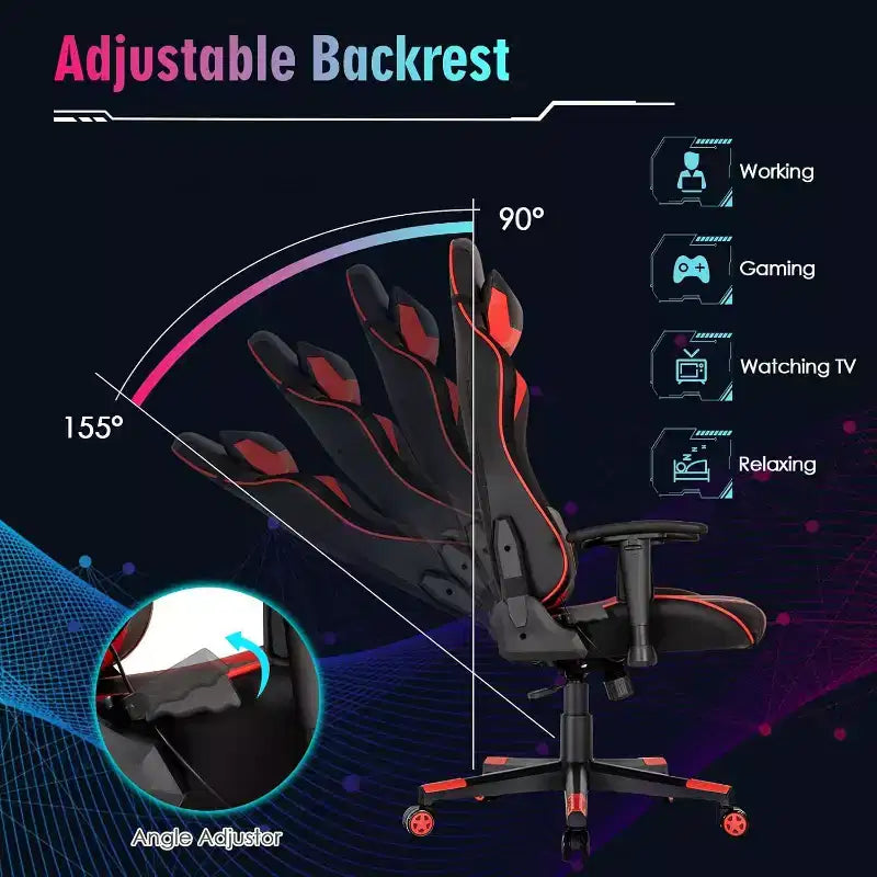 Chaise de jeu réglable pivotante pour ordinateur avec lumières LED dynamiques