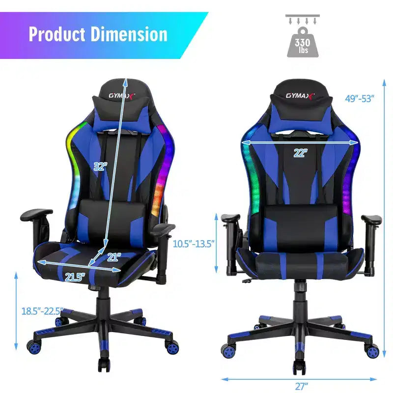 Chaise de jeu réglable pivotante pour ordinateur avec lumières LED dynamiques