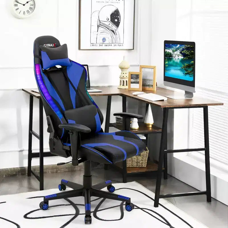 Chaise de jeu réglable pivotante pour ordinateur avec lumières LED dynamiques