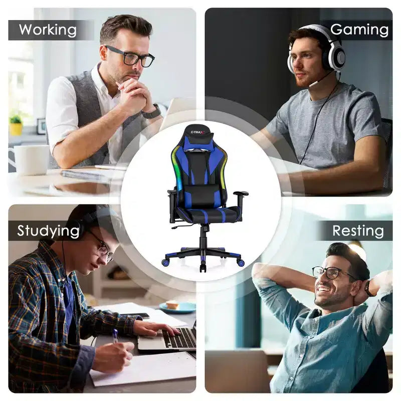 Chaise de jeu réglable pivotante pour ordinateur avec lumières LED dynamiques