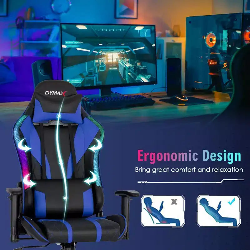 Chaise de jeu réglable pivotante pour ordinateur avec lumières LED dynamiques