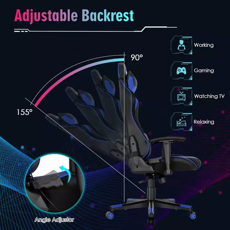 Chaise de jeu réglable pivotante pour ordinateur avec lumières LED dynamiques