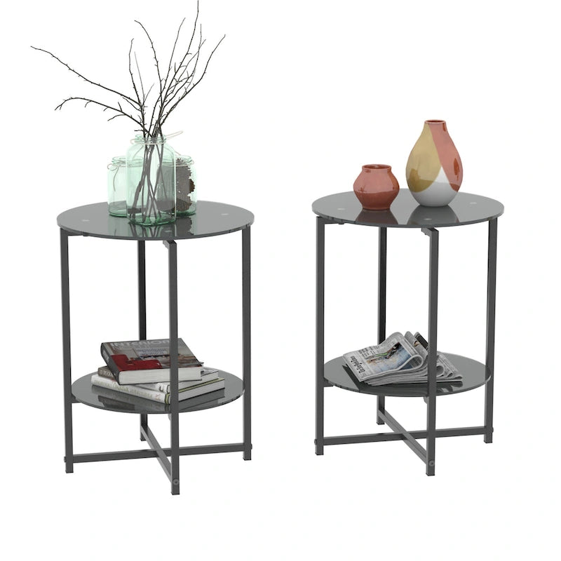 Table d'appoint en verre trempé, Table basse ronde